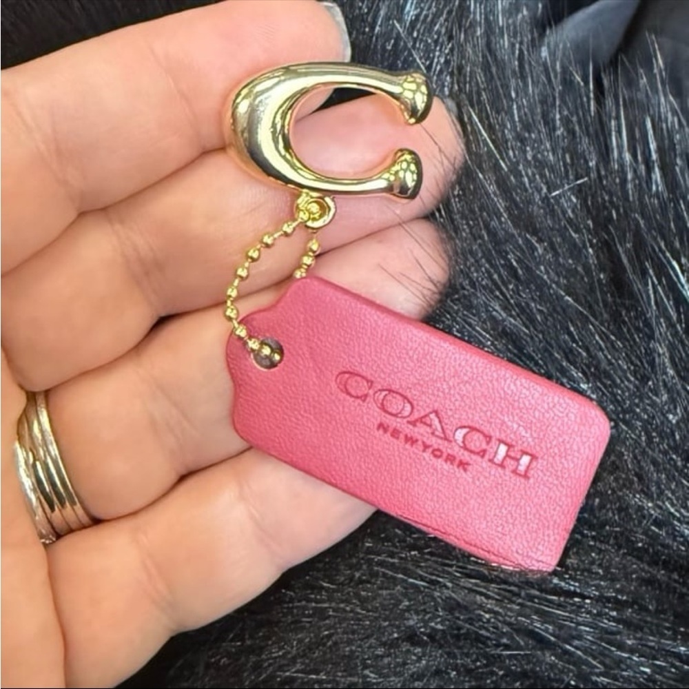 COACH “C” Charm Gold Tone Logo AND Leather Bag Tag with ball chain - Picture 2 of 8